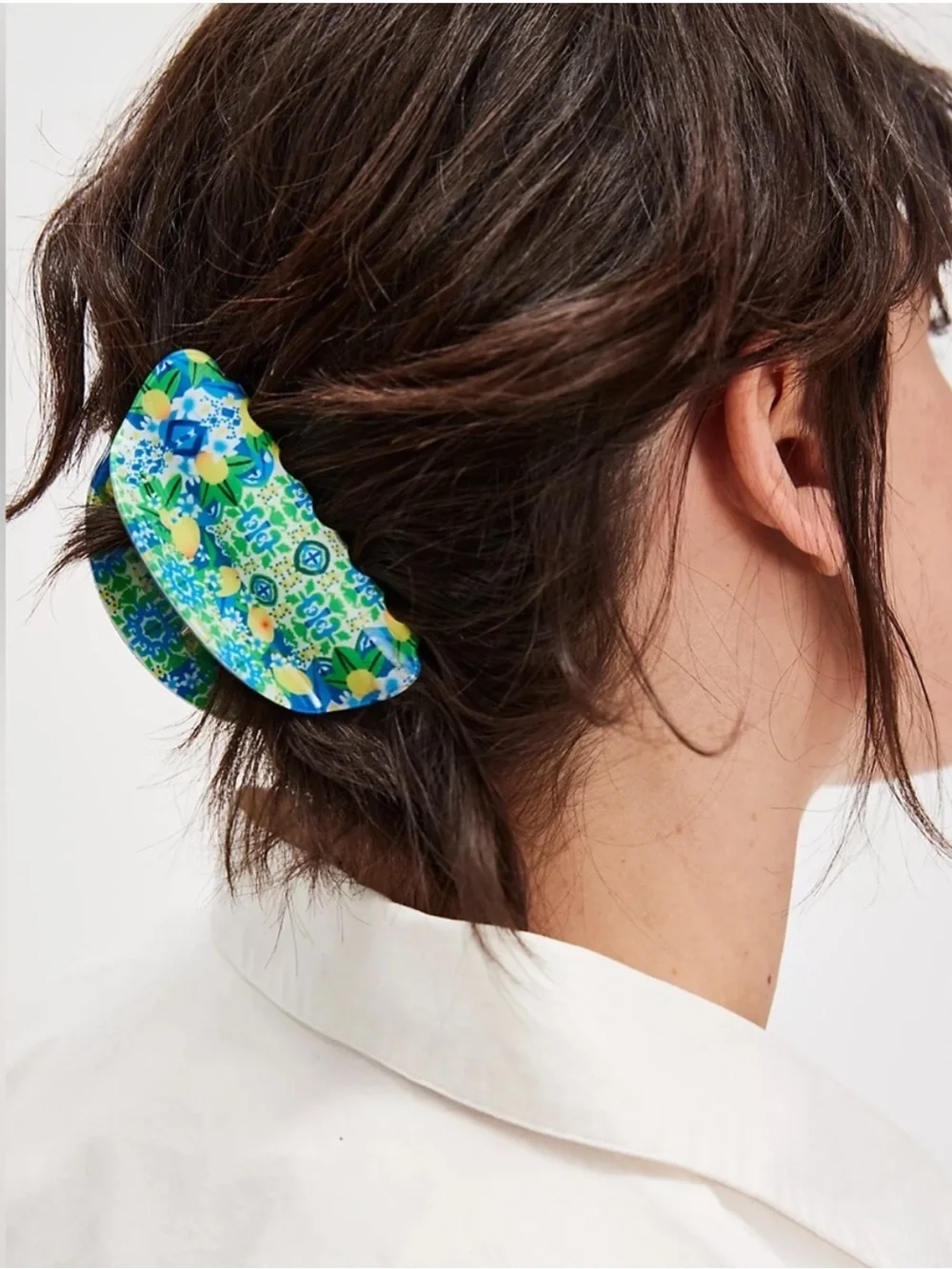 Free People Well Traveled Claw Clip Cherry Tree Yellow Red Pattern Hair NEW NWT